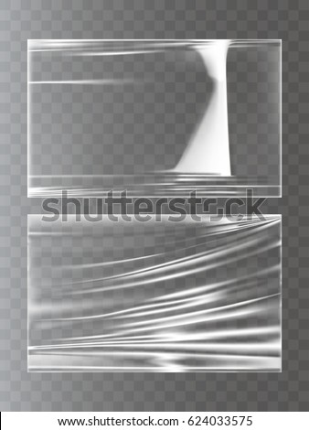 Two vector illustrations of a plastic wrapping stretch film in a realistic style - smooth and wrinkled