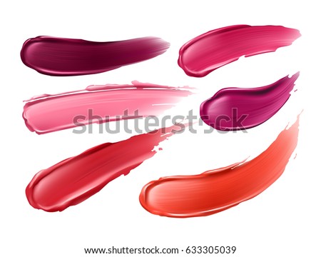 Vector illustration of a collection of strokes of lipsticks various colors isolated on white. Elements of the design of advertising posters, leaflets for the promotion of decorative cosmetics