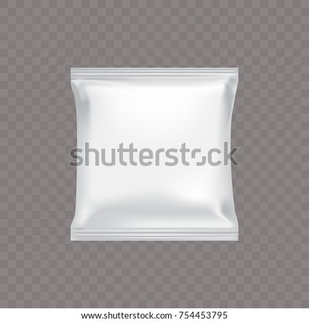 Vector white square plastic packaging for food snacks, chip cookies candy, isolated on a transparent background in a realistic style. The layout design of the package is ready for branding.