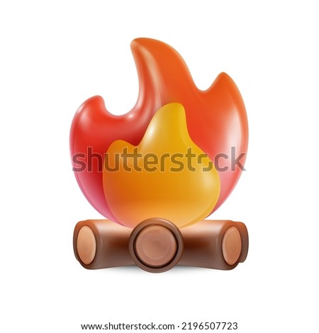 3d realistic campfire in minimal cartoon plastic style isolated on white background. Cute design element. Sweet vector illustration. Soft glossy children toy.