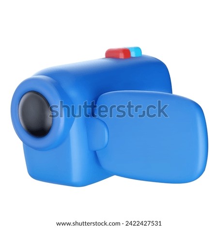 Blue video camera in bright cartoon 3d style. Cute modern minimal vector illustration.