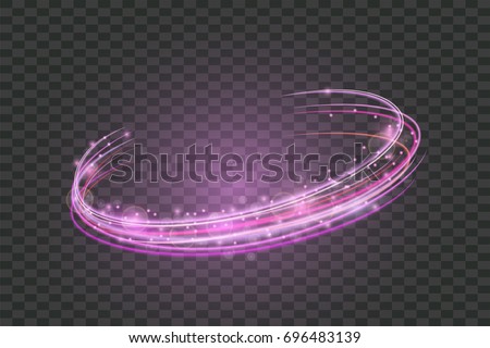 Circle  transparent shiny light effect. Rotational glow line.Glowing ring trace background. Round frame with glitter vintage lights .Vector  Magic sparkling swirl trail