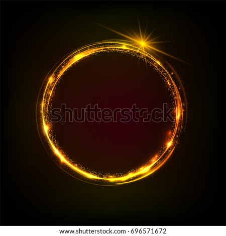 Circle  transparent shiny light effect with star. Rotational glow line.Glowing ring trace background. Round frame with glitter vintage lights .Vector  Magic sparkling swirl trail