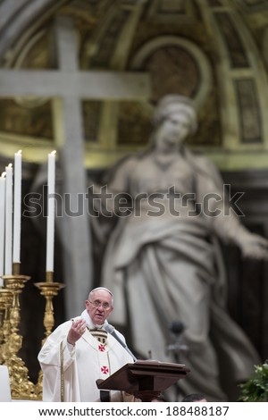 VATICAN CITY, VATICAN - APRIL 19, 2014: Pope Francis leads the Easter vigil mass in Saint Peter's Basilica on Holy Saturday. Vatican City, 19 April 2014.