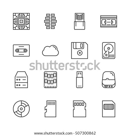 Data storage vector line icon set