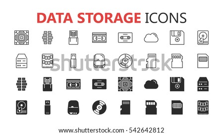 Simple modern set of data storage icons. Premium symbol collection. Vector illustration. Simple pictogram pack