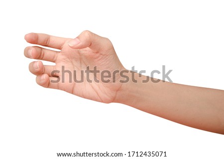 Image, Stock Photo A young hand grabbing a mechanical pencil over a pastel blue background with deep shadows