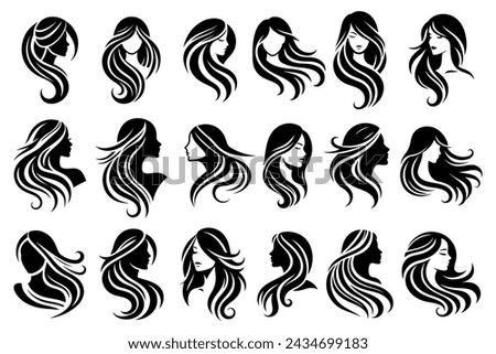 Silhouette of a girl head. Beautiful woman face logo. Hand drawn of female face. Trendy women portraits.Vector illustration 