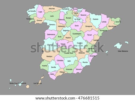 Highly detailed political Spain map