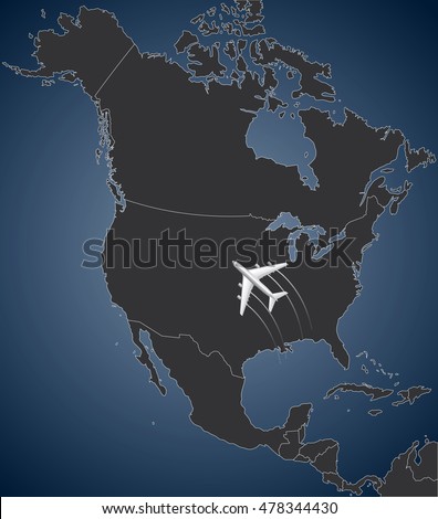 North America airline,map,flight 