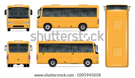 Yellow bus vector mock up for advertising, corporate identity. Isolated template of small bus on white background. Vehicle branding mockup. Easy to edit and recolor. View from side, front, back, top