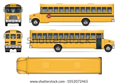 School bus vector mock-up. Isolated template of city transport on white. Vehicle branding mockup. Side, front, back, top view. All elements in the groups on separate layers. Easy to edit and recolor