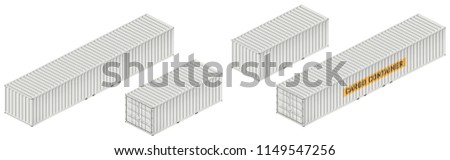 Cargo container vector mockup on white background with side, front, back, top view. All elements in the groups on separate layers for easy editing and recolor.