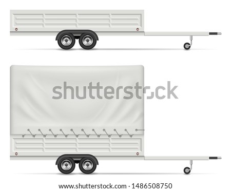 Small car trailer side view isolated on white background. All elements in the groups on separate layers for easy editing and recolor