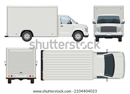 Box van vector template with simple colors without gradients and effects. View from side, front, back, and top