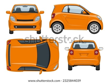 Small car vector template, simple colors without gradients and effects. View from side, front, back, and top