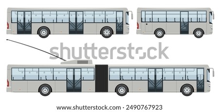 Shuttle buses side view vector template with simple colors without gradients and effects.