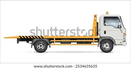 Tow truck view from the side isolated on a white background. Roadside assistance vehicle vector mockup, easy editing and recolor