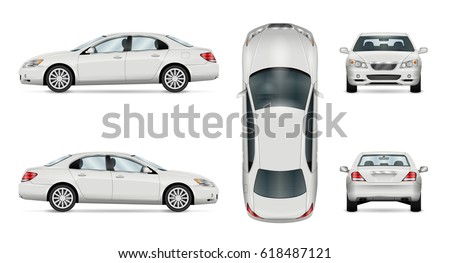 Car vector template on white background. Business sedan isolated. All layers and groups well organized for easy editing and recolor. View from side, front, back and top.