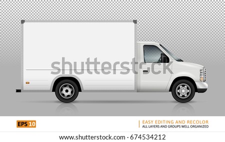 Van vector template for car branding and advertising. Isolated cargo truck set on transparent background. All layers and groups well organized for easy editing and recolor. View from right side.