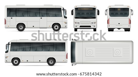 Minibus vector mock-up for advertising, corporate identity. Isolated city mini bus template on white. Vehicle branding mockup. All layers and groups well organized for easy editing and recolor.