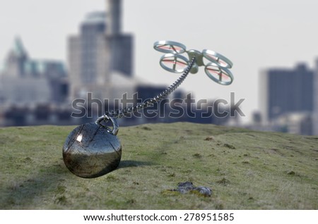 Fighting Back Against The Drone War / Drone with a ball tethered on a long chain