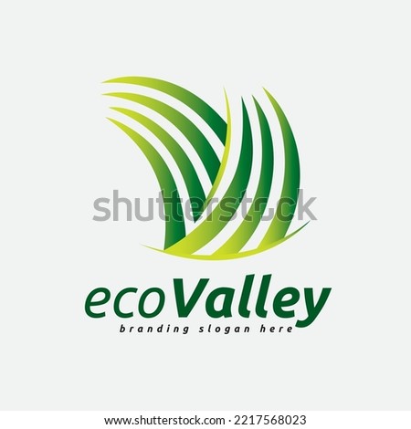 Logo is mostly focusing here v model green valley, garden scenario, organic products and v pattern interior plantation.