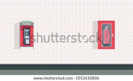 Pay phone and Fire extinguisher vector. free space for text. wallpaper. background.