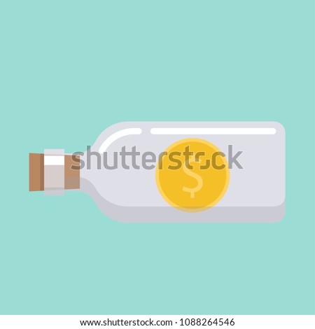 Bottle and coin vector. free space for text. wallpaper. background.