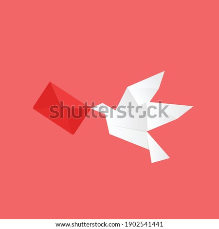 Valentine's card vector. Origami Happy Valentine's day greeting. Valentine day poster. Flying Love Birds in paper cut style.