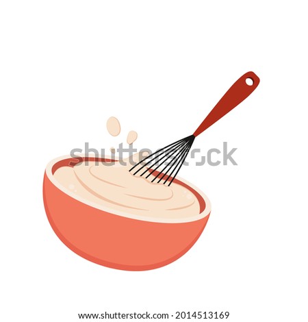 Beater whisk vector. Beater whisk on white background. Sticky flour. Flour stretch. Flour in bowl.