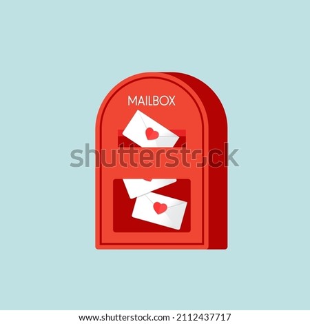 Love letter vector. Mailbox vector. mailbox on blue background. Love letter in mailbox.