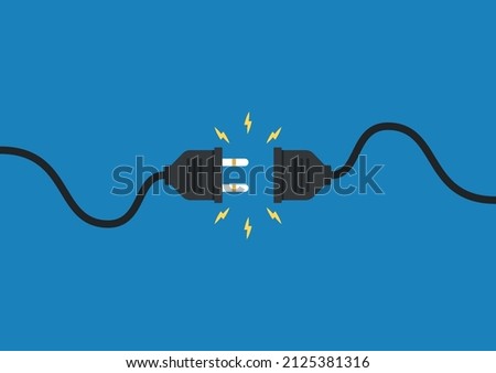 Electric plug and outlet socket unplugged. Electric socket with a plug. Connection and disconnection concept. Wire, cable of energy disconnect – stock vector.