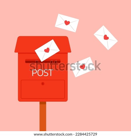 Love letter vector. Mailbox vector. mailbox on pink background. Love letter in mailbox.