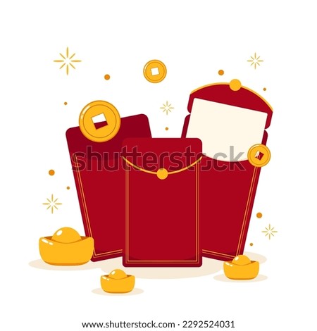 Red envelope and Chinese gold coin graphic vector. Chinese new year pack.