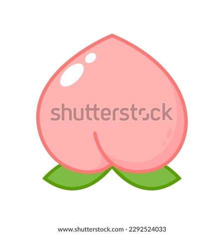 Peach cartoon vector. Doodle peach with leaves icon. Peach fruit in shape of heart isolated on white background. Farm, natural food, fresh fruits.