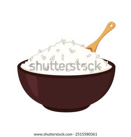 Rice in the bowl. Vector stock of cooked rice in a ceramic bowl. Japanese rice.