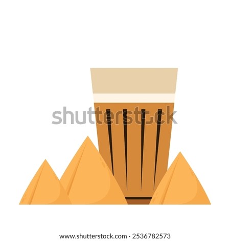 Chai logo design. Karak Milk Chai Illustration On Organic Background. Spicy Hot Tea Design Element Vector Design. Samosa vector illustration. Samosa is indian food.