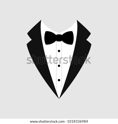 Man's jacket. Tuxedo. Weddind suit with bow tie. Vector illustration