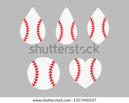 Baseball earrings. Softball. Baseball lace. Sport ball leather earring templates. Vector illustration