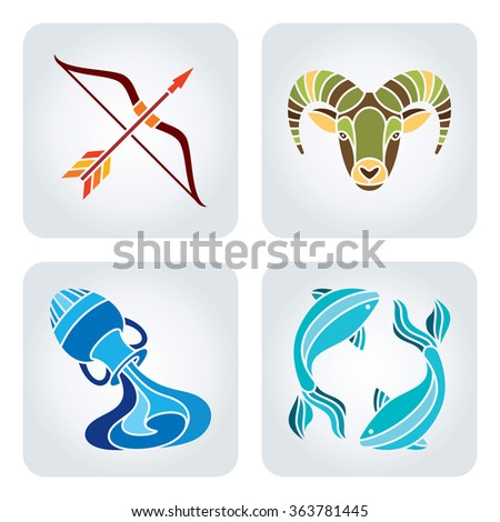 Vector illustration of astrology symbols: 
Sagittarius, Capricorn, Aquarius and Pisces.