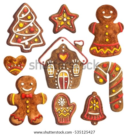 Sweet Watercolor Illustration With Cute Christmas Cookies. - 535125427 : Shutterstock