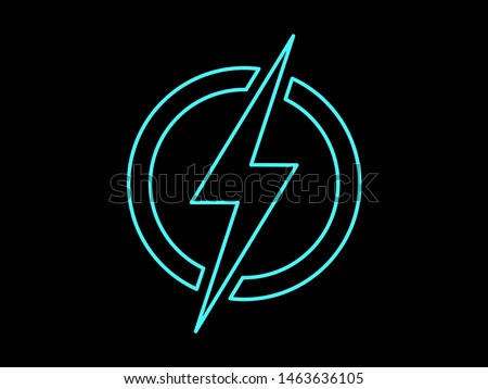 Lightning bolt, electric power vector line logo design element. Energy and thunder electricity linear symbol concept. Power icon in the circle. Flash emblem template. Fast speed vector logotype
