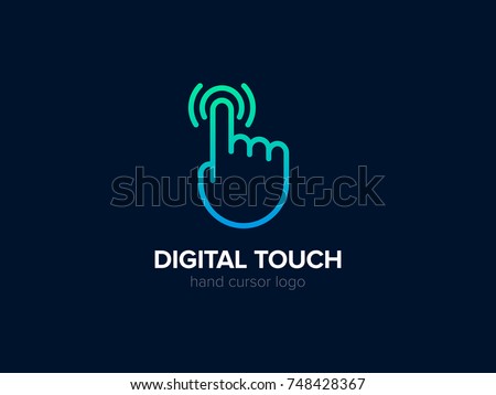 Hand Cursor logo concept. Digital Touch logotype. Vector Click icon. Screen Tap symbol. Linear style Creative vector logo. Modern mobile technology sign. Graphic Emblem for Corporate Business Identity