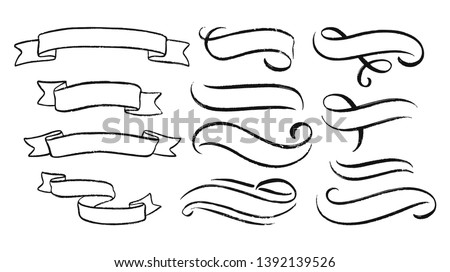 Abstract ribbons and other elements in hand drawn style for concept design. Doodle illustration. Vector template for decoration