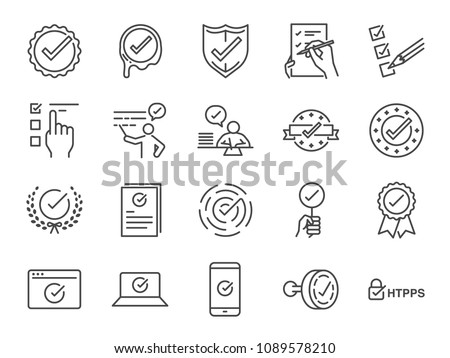 Check mark icon set. Included the icons as correct, verified, certificate, approval, accepted, confirm, check List and more.