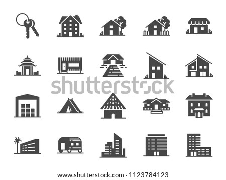 Property icon set. Included icons as hotel, house, home, resort, city, accommodations, travel and more.