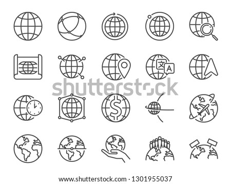 World line icon set. Included icons as globe, map, global, international, map and more.