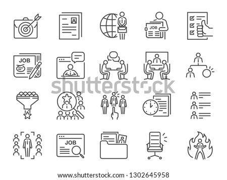 Jobs line icon set. Included icons as career, seeking job, employment, recruit, recruitment and more.