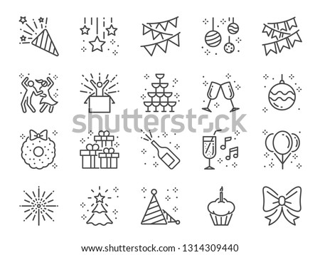 Party line icon set. Included icons as celebrate, celebration, dancing, music, congrats and more.